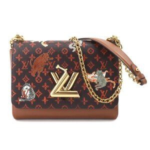 LOUIS VUITTON Catgram Twist MM Chain Shoulder Bag Leather Marron